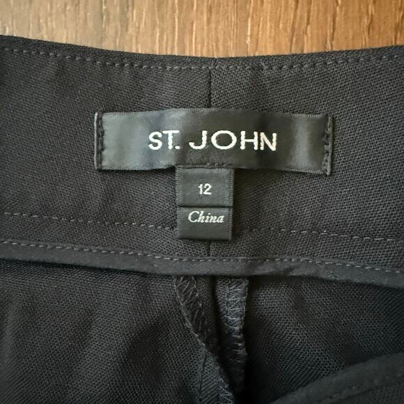 St. John Straight Leg Wool Pleated Dress Pants Career Work Business Black Sz 12 - Picture 4 of 7